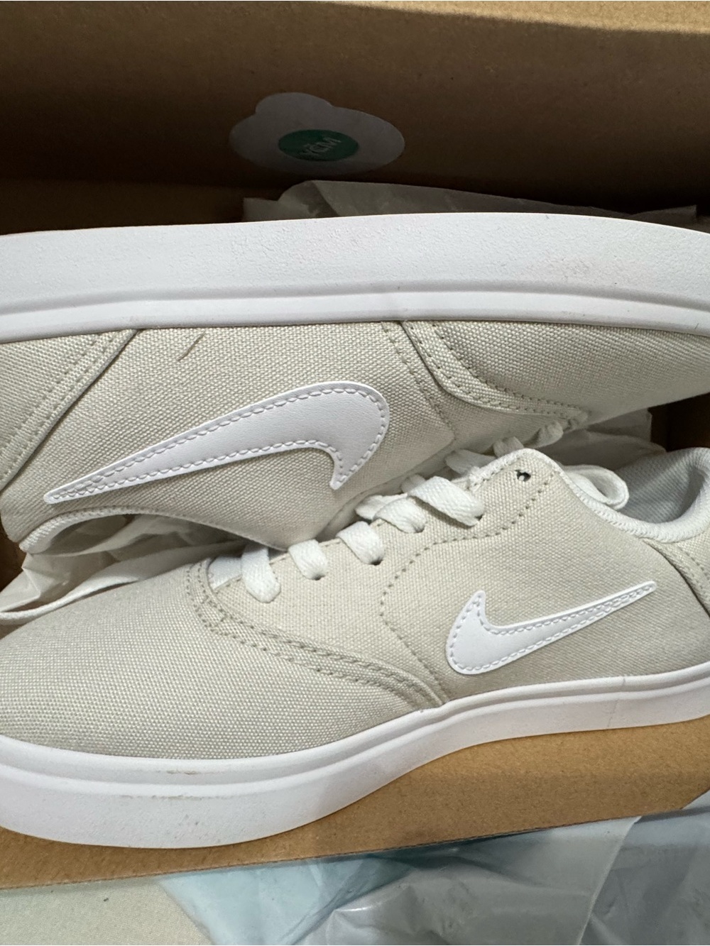 Nike Cream Canvas Low-Top Sneakers with White Swoosh